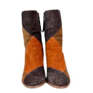 Matisse Suede Jigsaw Patchwork Block Heel Booties Size 8M Retro 70’s Inspired